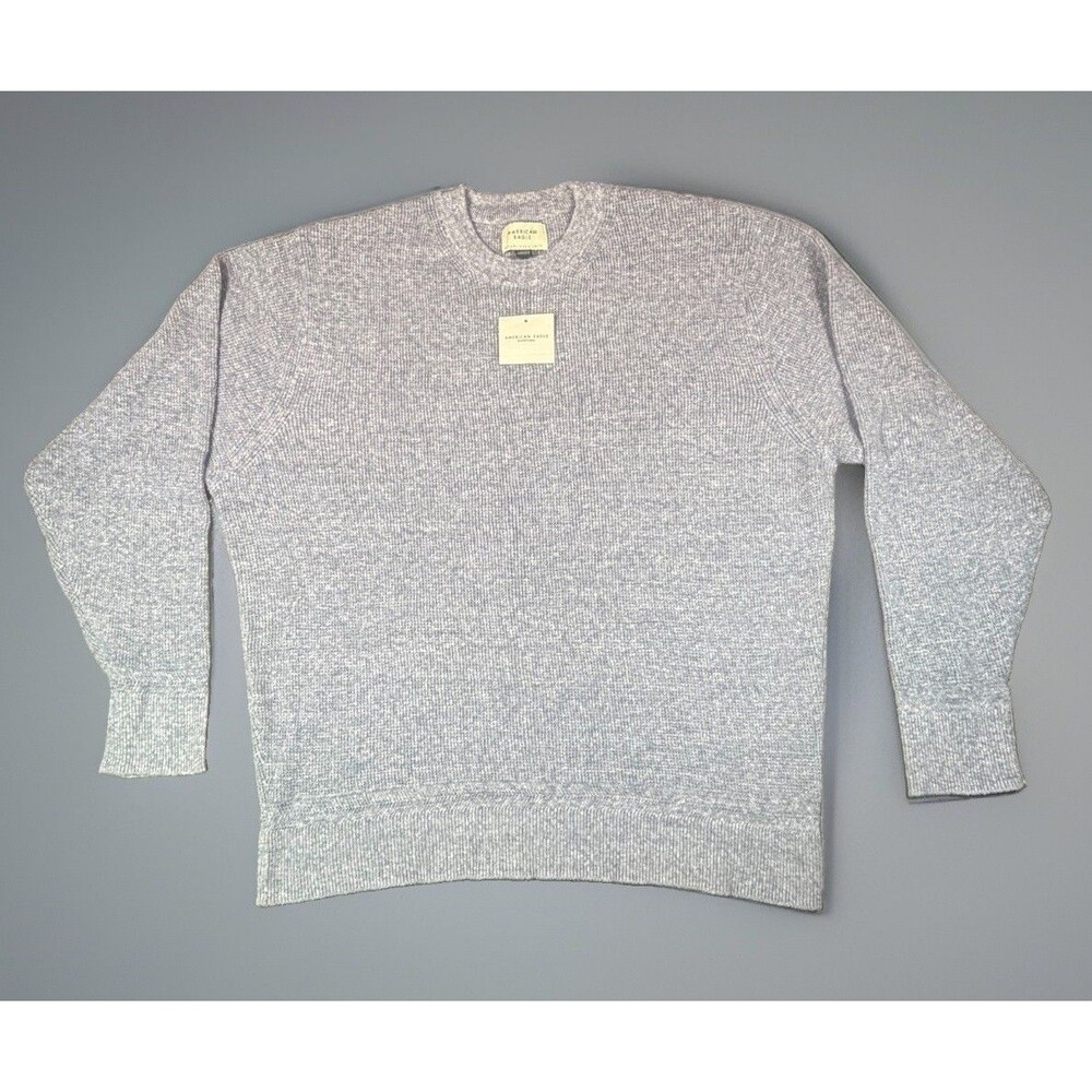NWT American Eagle Knit Crewneck Sweater Blue Gray Waffle Texture Women's Size L